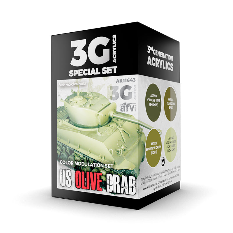 AK Interactive 3Gen Acrylics - US Olive Drab Modulation Set