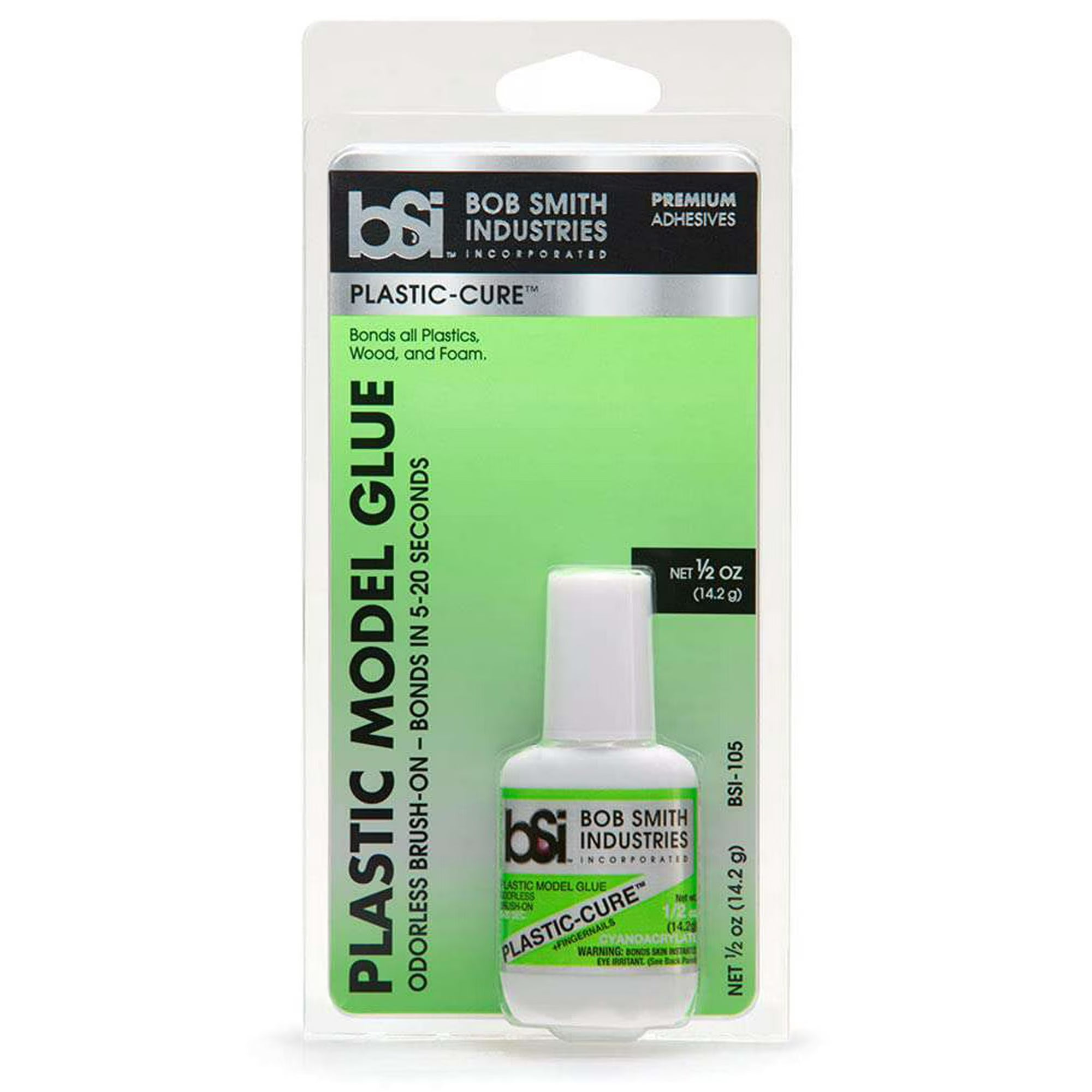 BSI: Plastic-Cure Brush-On Odorless Foam Safe Super Glue, 1/2 oz, Clear