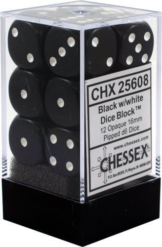 Chessex: Opaque Black/White 16mm Dice Block (CHX 25608)