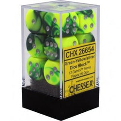 Chessex: Gemini Green-Yellow/Silver 16mm d6 Dice Block (CHX 26654)