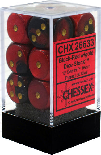 Chessex: Gemini Black-Red/Gold 16mm Dice Block (CHX 26633)