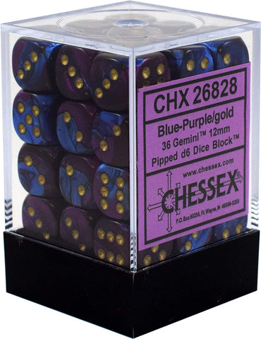 Chessex: Gemini Blue-Purple/Gold 12mm Dice Block (CHX 26828)