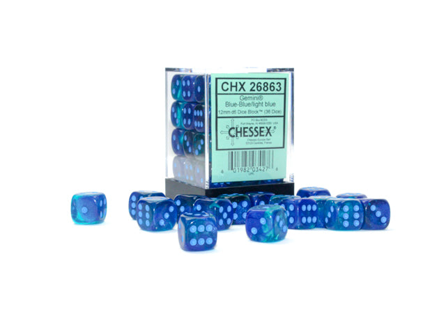 Chessex: Gemini Blue-Blue/Light Blue 12mm Dice Block (CHX 26863)
