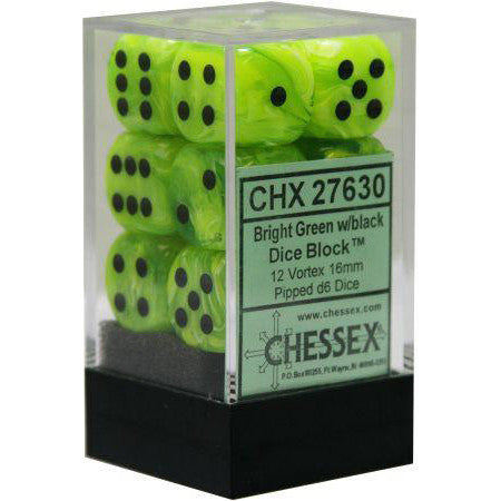 Chessex: Vortex Bright Green/Black 16mm Dice Block (CHX 27630)