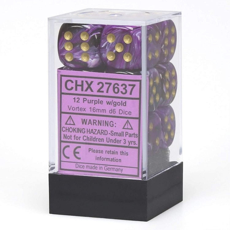 Chessex: Vortex Purple/Gold 16mm Dice Block (CHX 27637)