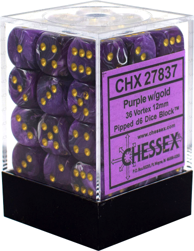 Dice: Gemini Black-Purple/Gold 16mm Dice Block (CHX 26640)