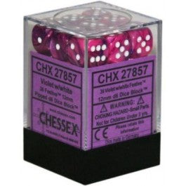 Chessex: Festive Violet/white 12mm d6 (CHX 27857)