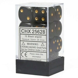 Chessex: Opaque Black/Gold 16mm Dice Block (CHX 25628)