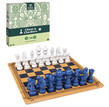Chess & Checkers Board Game Set with Bamboo Wooden Box