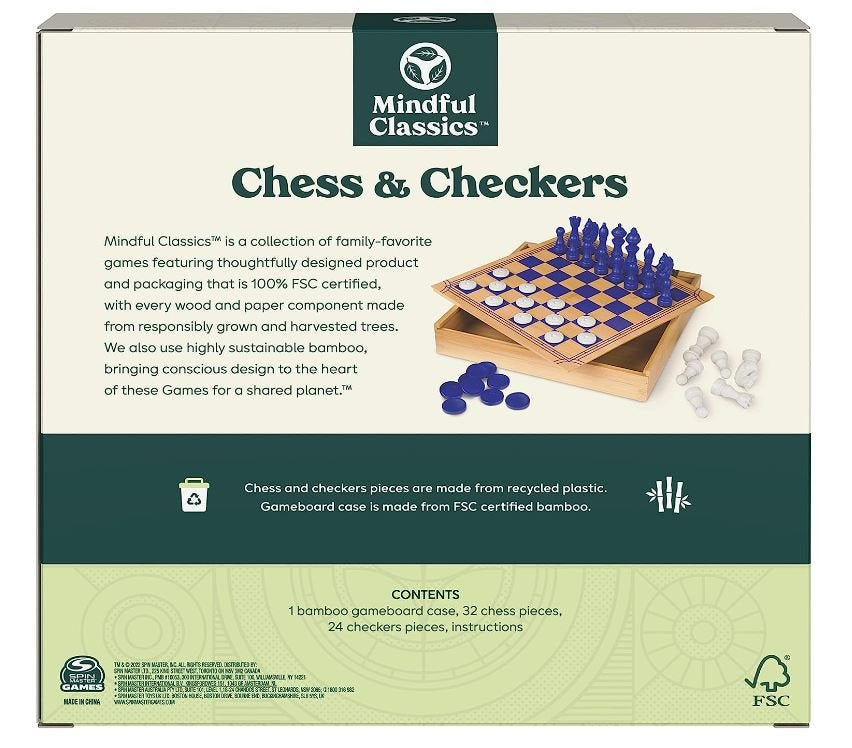 Chess & Checkers Board Game Set with Bamboo Wooden Box