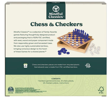 Chess & Checkers Board Game Set with Bamboo Wooden Box