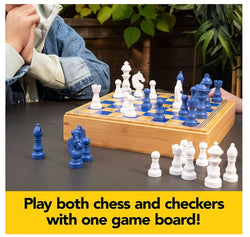 Chess & Checkers Board Game Set with Bamboo Wooden Box
