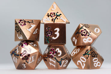 Foam Brain Games: Metal RPG Dice Set - Copper with Red Orchids