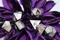 Foam Brain Games: Silver with Purple Orchids - Metal RPG Dice Set