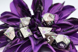 Foam Brain Games: Silver with Purple Orchids - Metal RPG Dice Set