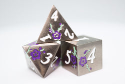 Foam Brain Games: Silver with Purple Orchids - Metal RPG Dice Set