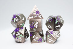 Foam Brain Games: Silver with Purple Orchids - Metal RPG Dice Set