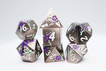 Foam Brain Games: Silver with Purple Orchids - Metal RPG Dice Set