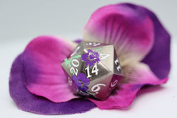 Foam Brain Games: Silver with Purple Orchids - Metal RPG Dice Set