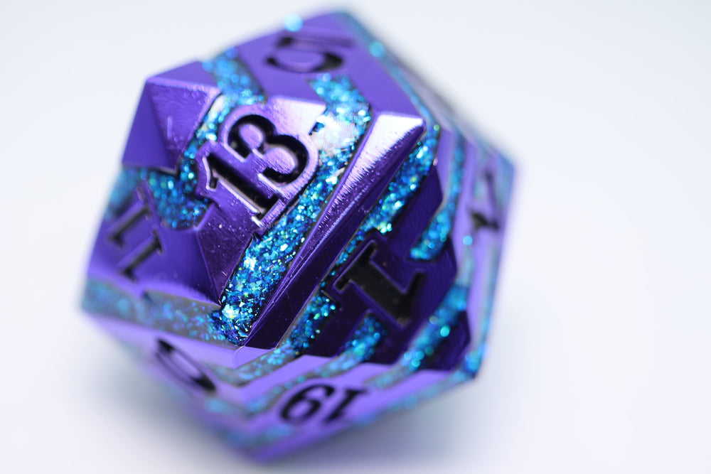 Foam Brain Games: 35mm Metal D20 - Purple with Blue Mica