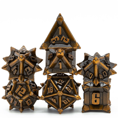 Foam Brain Games: Warrior's Flail Golden - Metal RPG Dice Set