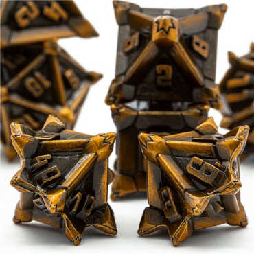 Foam Brain Games: Warrior's Flail Golden - Metal RPG Dice Set
