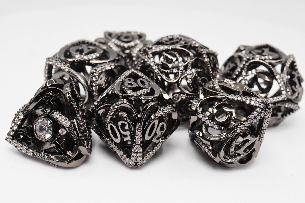 Foam Brain Games: Hollow Hearts Jeweled Midnight Metal - Metal RPG Dice Set