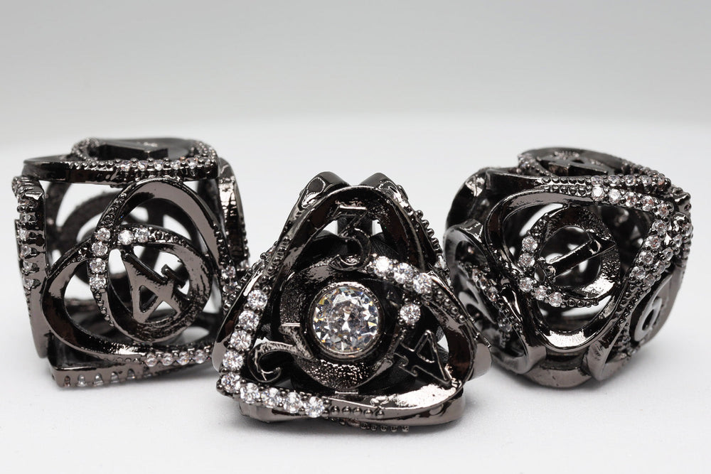 Foam Brain Games: Hollow Hearts Jeweled Midnight Metal - Metal RPG Dice Set