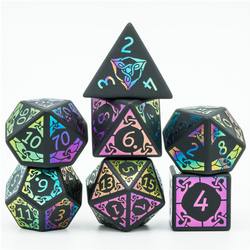 Foam Brain Games: Obsidian and Rainbow Flourish Dice with Dice Holder