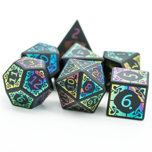 Foam Brain Games: Obsidian and Rainbow Flourish Dice with Dice Holder