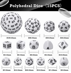 Dice Habit: Complete Dice Set D3-D100 (15pcs) - White