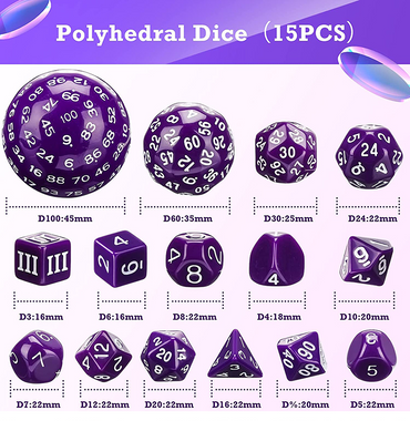 Dice Habit: Complete Dice Set D3-D100 (15pcs) - Purple