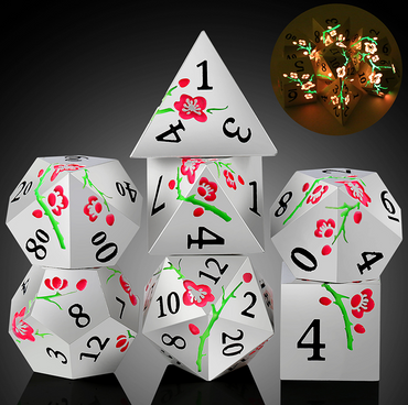 Dice Habit: Metal & Enamel Dice Set (7pcs) - Sakura Silver & Pink