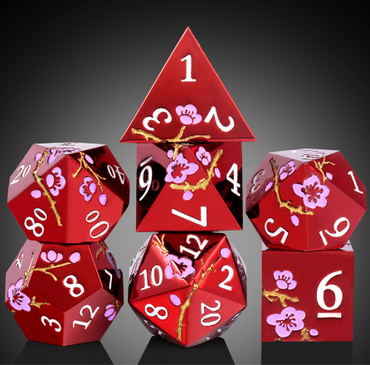 Dice Habit: Metal & Enamel Dice Set (7pcs) - Sakura Maroon