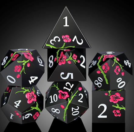 Dice Habit: Metal & Enamel Dice Set (7pcs) - Sakura Black