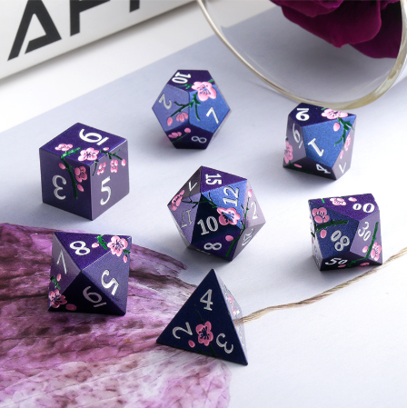 Dice Habit: Metal & Enamel Dice Set (7pcs) - Sakura Blue