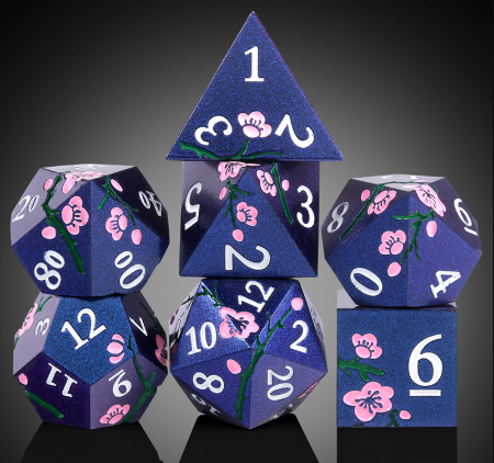 Dice Habit: Metal & Enamel Dice Set (7pcs) - Sakura Blue