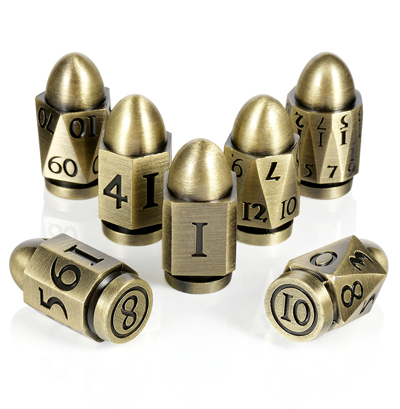 Dice Habit: Metal & Enamel Dice Set (7pcs) - Bullet Brass