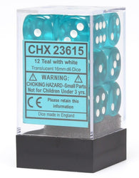 Chessex: Translucent Teal/White 16mm Dice Block (CHX 23615)