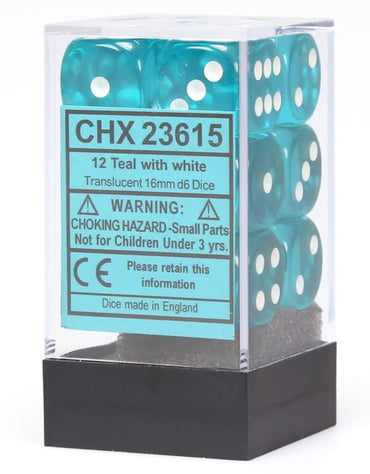 Chessex: Translucent Teal/White 16mm Dice Block (CHX 23615)