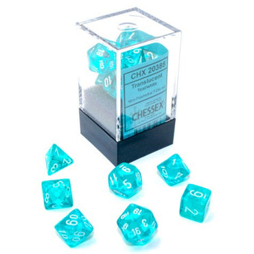 Chessex: Translucent Teal/White Mini Polyhedral 7-Dice Set (CHX 20385)