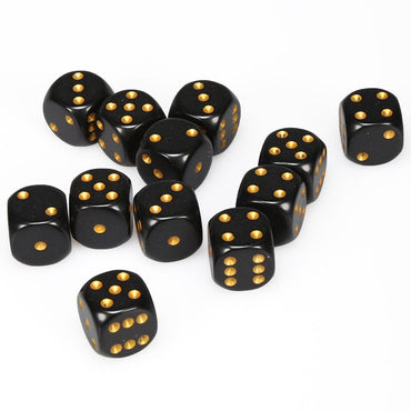 Chessex: Opaque Black/Gold 16mm Dice Block (CHX 25628)