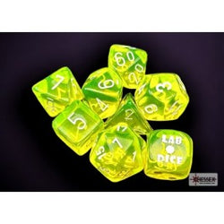 Chessex: Polyhedral Transluscent Neon Yellow/White Special 7-Die Set (CHX30061)