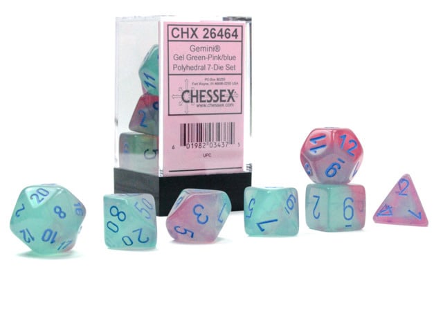 Chessex: Gemini Polyhedral Gel Green-Pink/Blue Luminary (CHX 26464)