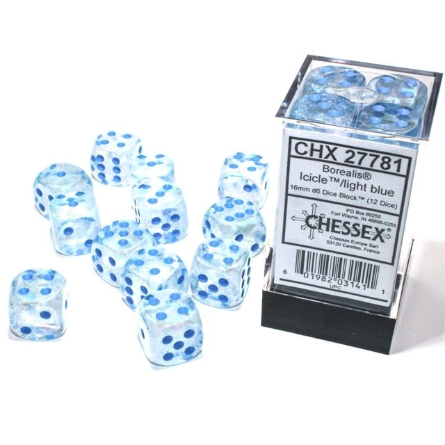 Chessex: Borealis Icicle/Light Blue 16mm Dice Block (CHX 27781)