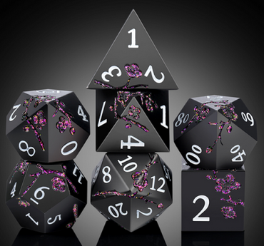 Dice Habit: Metal & Enamel Dice Set (7pcs) - Sakura Black & Magenta