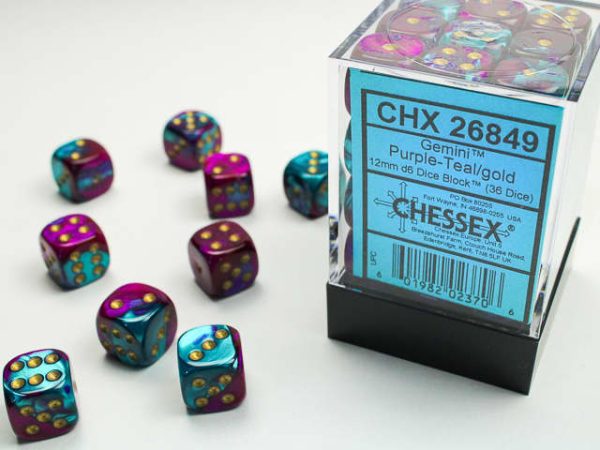 Chessex: Gemini Purple-Teal/Gold 12mm Dice Block (CHX 26849)