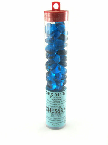 Chessex: Glass Gaming Stones Tube Crystal Aqua Blue/Azure Blue (CHX 01137)