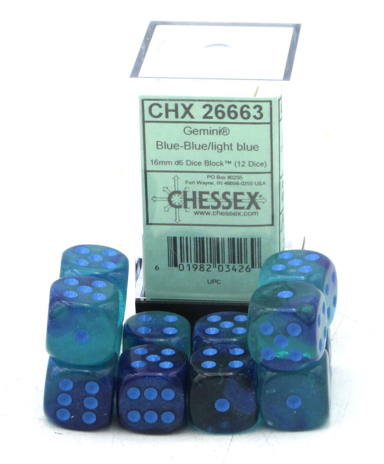 Dice: Gemini Blue-Blue/Light Blue 16mm Dice Block (CHX 26663)