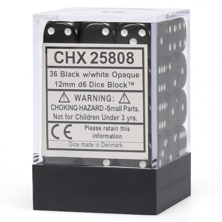 Chessex: Opaque Black/White 12mm Dice Block (CHX 25808)